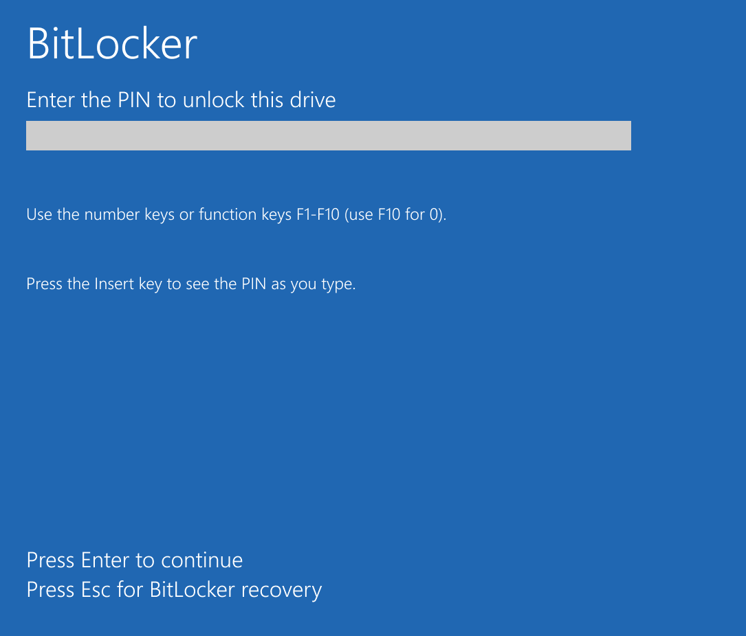 BitLocker preboot with pin